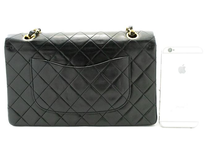 Borsa a tracolla con catena CHANEL Classic Double Flap 10" in pelle d'agnello nera Nero - vista 3
