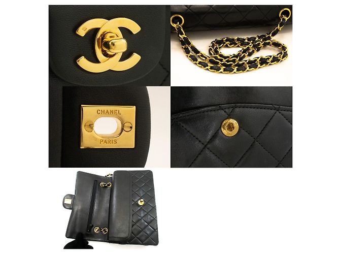 Borsa a tracolla con catena CHANEL Classic Double Flap 10" in pelle d'agnello nera Nero - vista 7