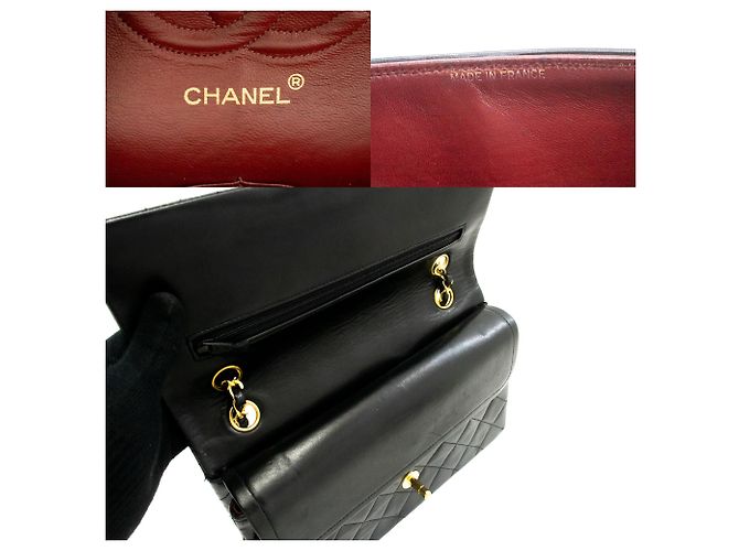 Borsa a tracolla con catena CHANEL Classic Double Flap 10" in pelle d'agnello nera Nero - vista 8