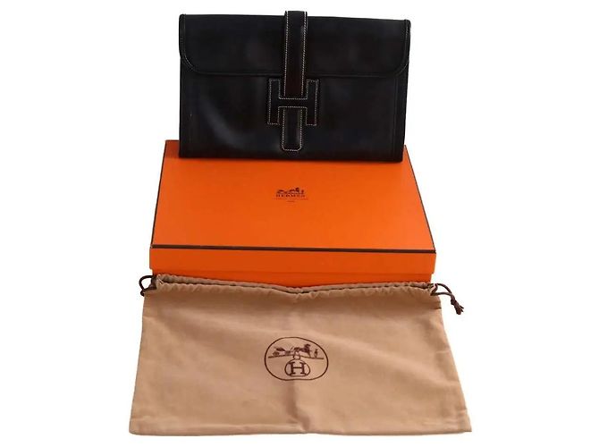 Pochette Hermès Jige in pelle nera Nero - vista 8