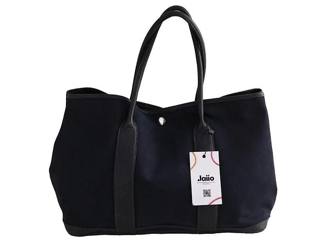 Borsa tote Hermès in tessuto blu navy - vista 4
