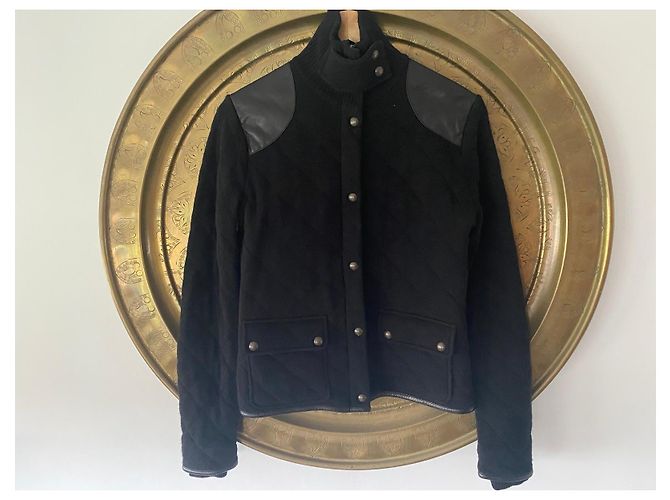 Ralph Lauren Black wool and cashmere quilted jacket with leather inserts - view 13