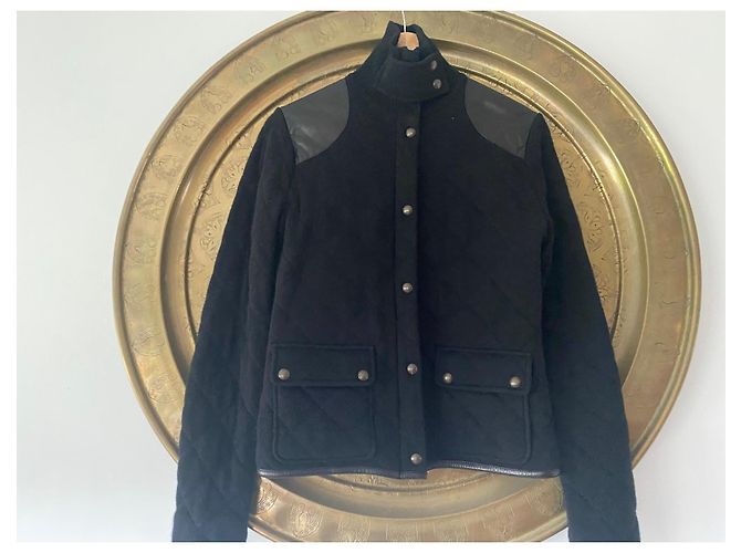 Ralph Lauren Black wool and cashmere quilted jacket with leather inserts - view 14