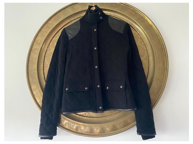 Ralph Lauren Black wool and cashmere quilted jacket with leather inserts - view 16