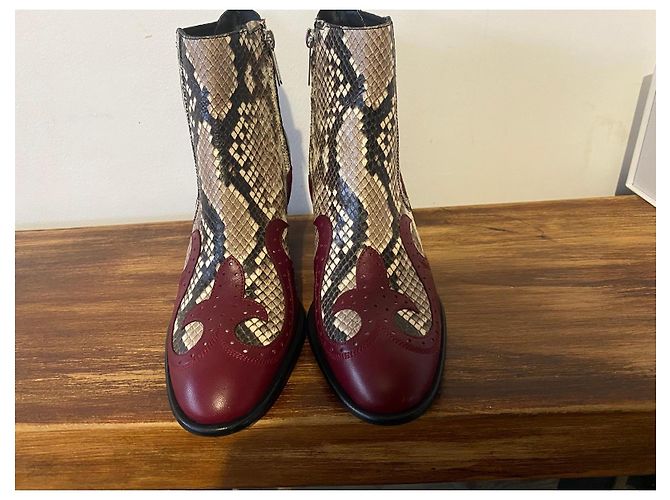 Autre Marque Botines Freelance Paris de cuero burdeos y estampado de serpiente Castaño Impresión de pitón - vista 12