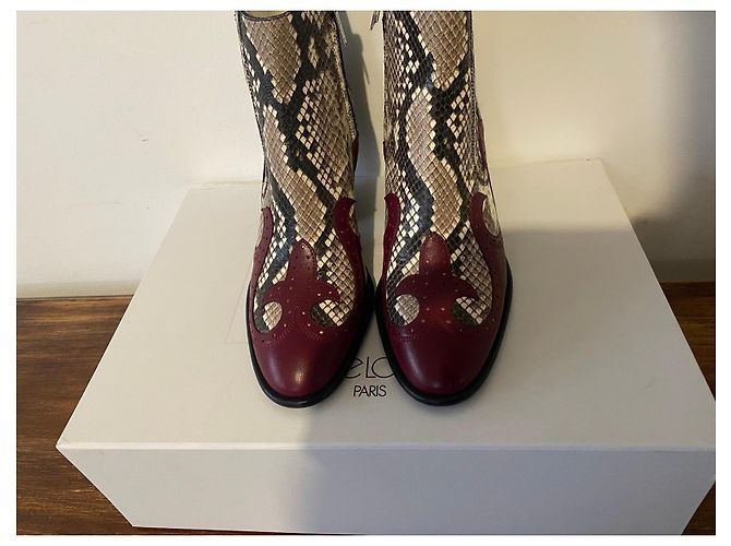 Autre Marque Botines Freelance Paris de cuero burdeos y estampado de serpiente Castaño Impresión de pitón - vista 3