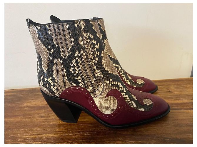 Autre Marque Botines Freelance Paris de cuero burdeos y estampado de serpiente Castaño Impresión de pitón - vista 8