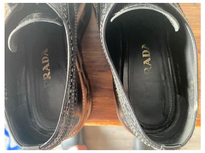 Prada Scarpe Richelieu con plateau in pelle nera e stampa leopardata Nero Stampa leopardo - vista 14