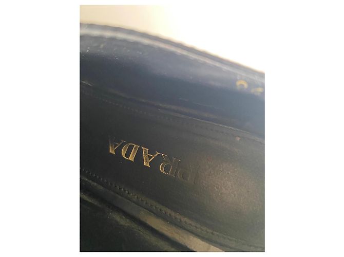 Prada Scarpe Richelieu con plateau in pelle nera e stampa leopardata Nero Stampa leopardo - vista 7