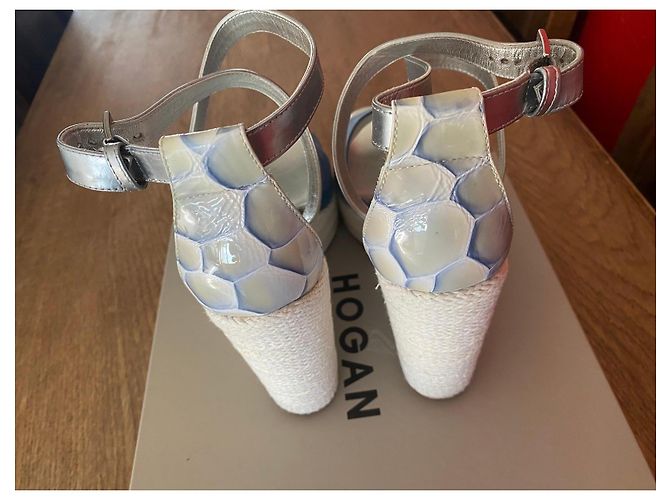Sandali con zeppa Hogan in camoscio blu e pelle argentata Argento - vista 5