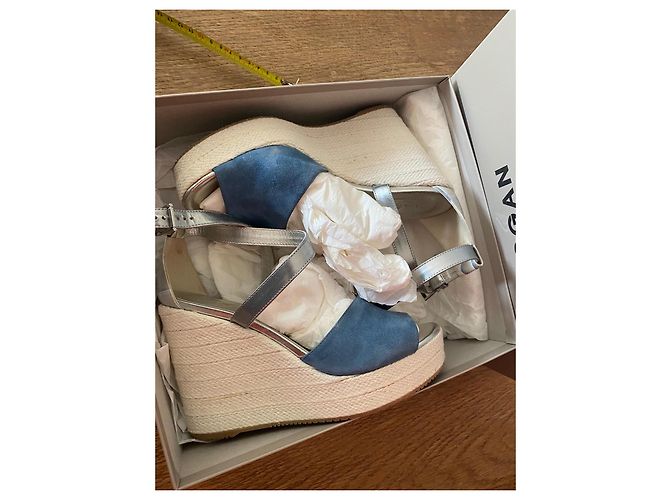 Sandali con zeppa Hogan in camoscio blu e pelle argentata Argento - vista 6