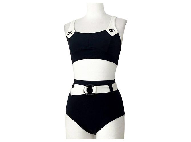Chanel Costume da Bagno Due Pezzi con Logo CC Nero Bianco - vista 2