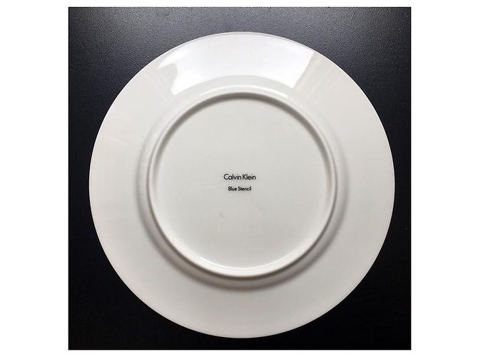 8 Plates 17 cm porcelain Calvin Klein Home - Blue Stencil Model - New White - view 3