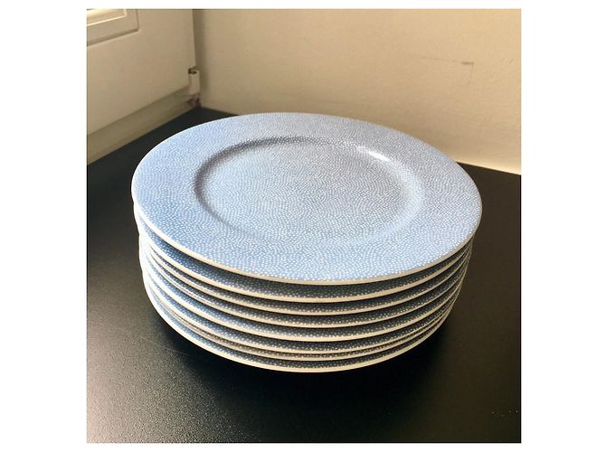8 Plates 17 cm porcelain Calvin Klein Home - Blue Stencil Model - New White - view 4
