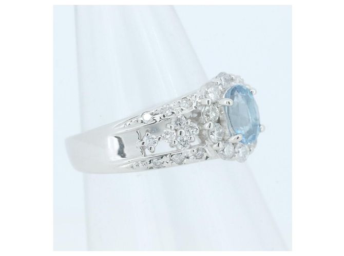 Autre Marque Pt900 Ring mit Aquamarin und Diamant Blau - Ansicht 2