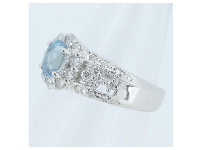 Autre Marque Pt900 Ring mit Aquamarin und Diamant Blau - Ansicht 3