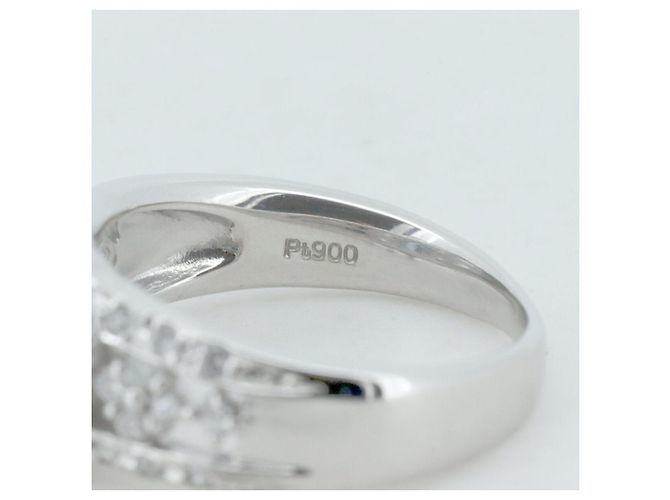 Autre Marque Pt900 Ring mit Aquamarin und Diamant Blau - Ansicht 4