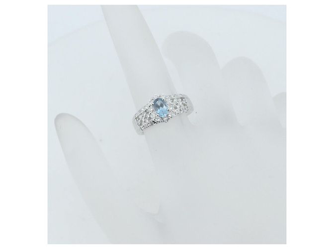 Autre Marque Pt900 Ring mit Aquamarin und Diamant Blau - Ansicht 7