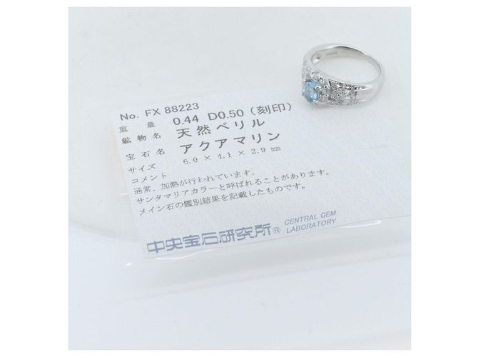 Autre Marque Pt900 Ring mit Aquamarin und Diamant Blau - Ansicht 8