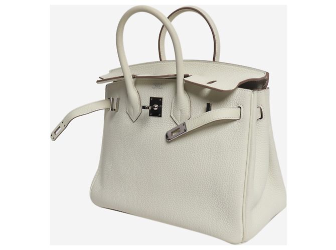 Hermès Borsa Birkin 25 in Togo bianca con hardware in palladio Bianco - vista 7
