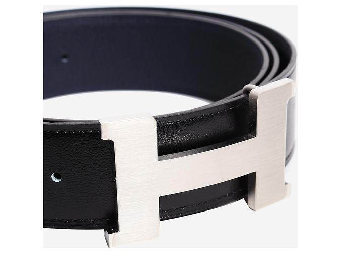 Hermès Black and navy reversible leather H belt - view 4