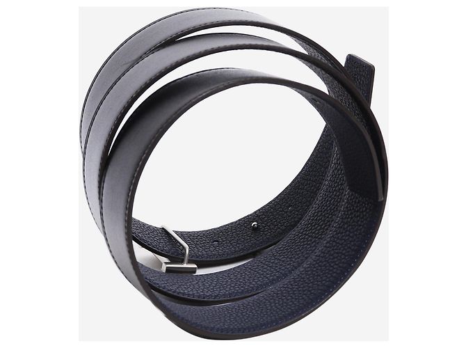 Hermès Black and navy reversible leather H belt - view 5