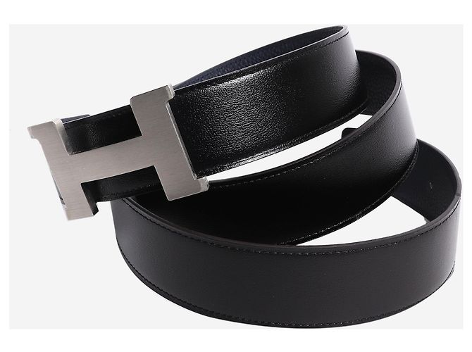 Hermès Black and navy reversible leather H belt - view 6