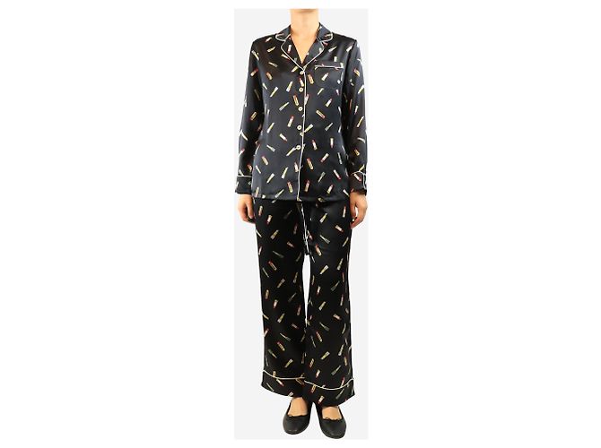 Autre Marque Seidenpyjama mit schwarzem Lippenstift-Print - Größe S - Ansicht 3