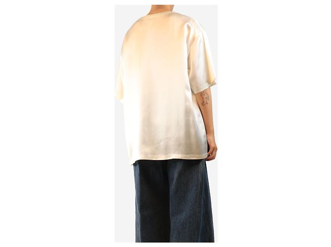Ermanno Scervino Top in raso crema a maniche corte - size UK 4 Crudo - vista 2
