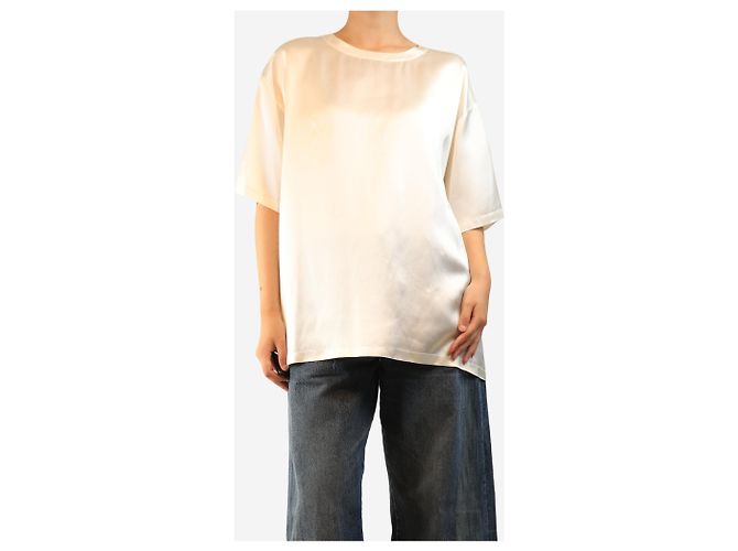 Ermanno Scervino Top in raso crema a maniche corte - size UK 4 Crudo - vista 3
