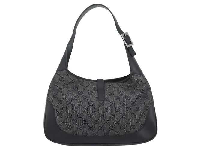 GUCCI GG Canvas Jackie Shoulder Bag Black Silver 00963 - vista 3