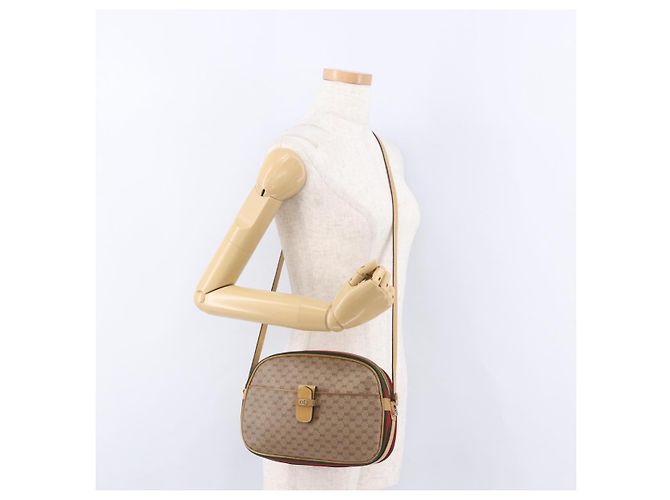 GUCCI Micro GG Shoulder Bag PVC Leather Beige Gold Tone - vista 24