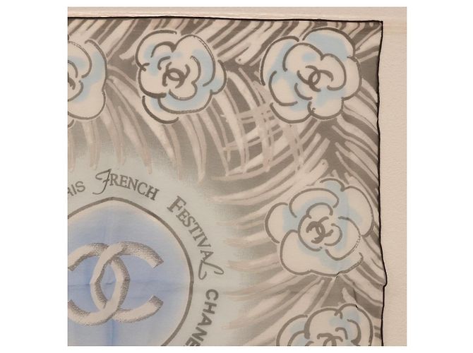 CHANEL Scarf Silk Gray CC - vista 3