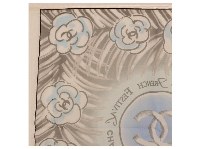 CHANEL Scarf Silk Gray CC - vista 8