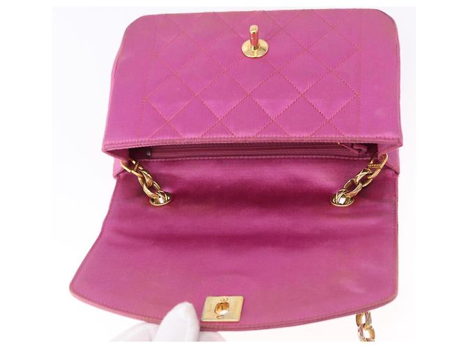 CHANEL Matelasse Chain Shoulder Bag Satin Pink Gold CC - vista 10