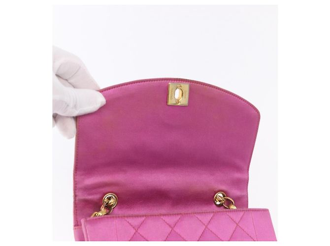 CHANEL Matelasse Chain Shoulder Bag Satin Pink Gold CC - vista 19