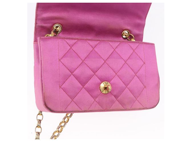 CHANEL Matelasse Chain Shoulder Bag Satin Pink Gold CC - vista 20