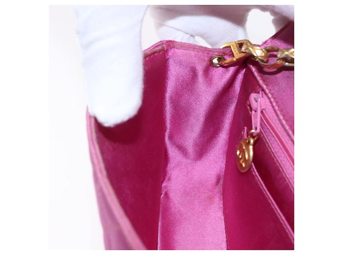 CHANEL Matelasse Chain Shoulder Bag Satin Pink Gold CC - vista 23