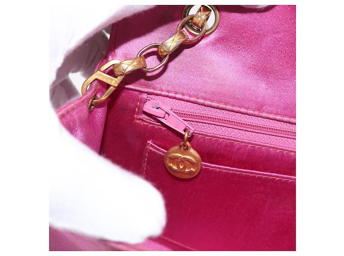 CHANEL Matelasse Chain Shoulder Bag Satin Pink Gold CC - vista 24