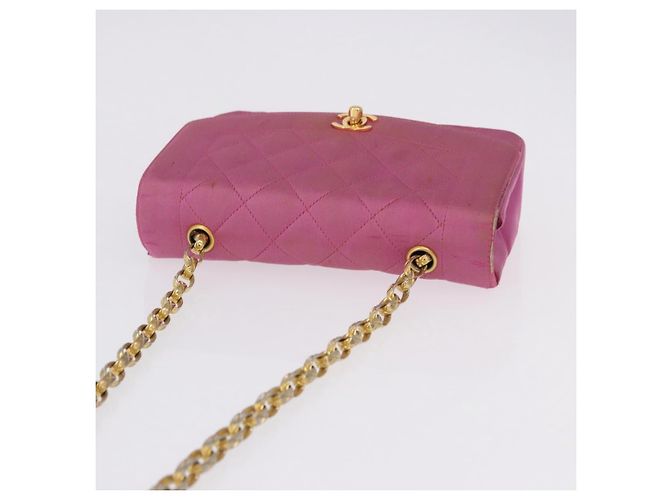 CHANEL Matelasse Chain Shoulder Bag Satin Pink Gold CC - vista 7