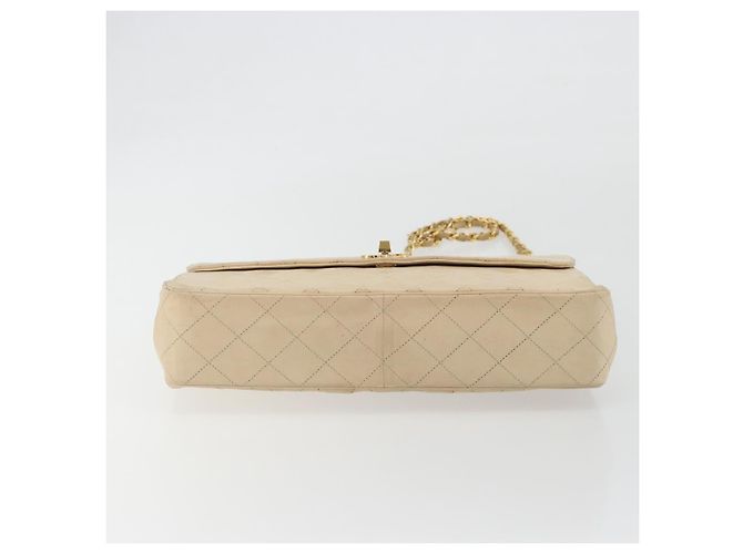 CHANEL Matelasse Chain Shoulder Bag Lamb Skin Beige Gold CC - vista 5