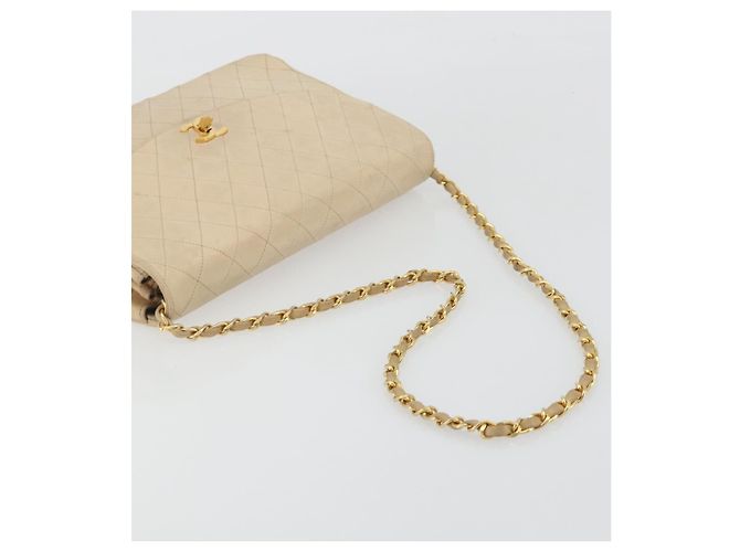 CHANEL Matelasse Chain Shoulder Bag Lamb Skin Beige Gold CC - vista 7