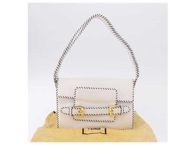 FENDI Shoulder Bag Leather White Gold Tone - vista 12