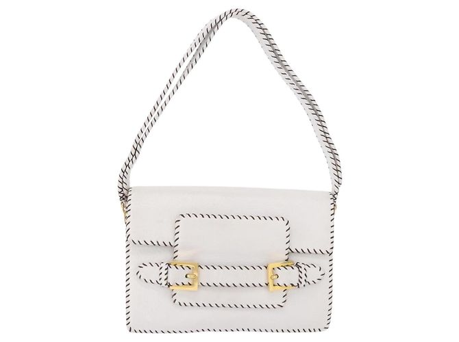 FENDI Shoulder Bag Leather White Gold Tone - vista 13