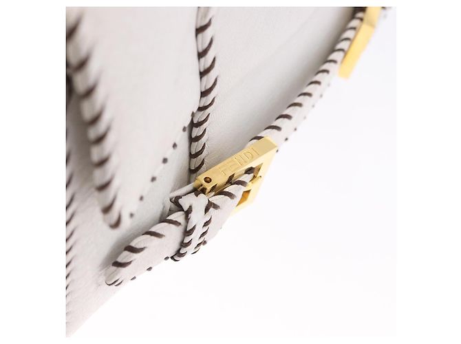 FENDI Shoulder Bag Leather White Gold Tone - vista 19