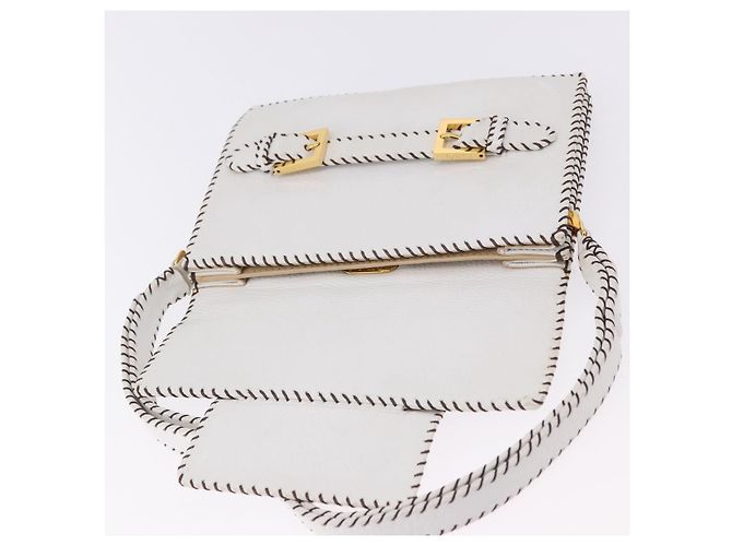 FENDI Shoulder Bag Leather White Gold Tone - vista 20