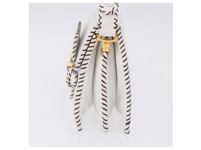 FENDI Shoulder Bag Leather White Gold Tone - vista 4