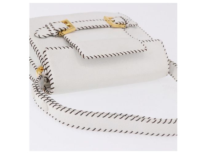 FENDI Shoulder Bag Leather White Gold Tone - vista 7