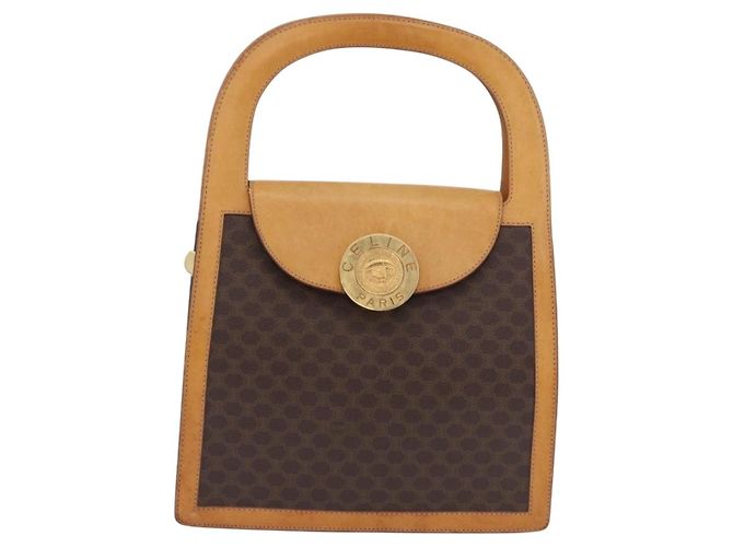 Céline CELINE Macadam Canvas Medallion Hand Bag PVC Leather Brown Gold - vista 13