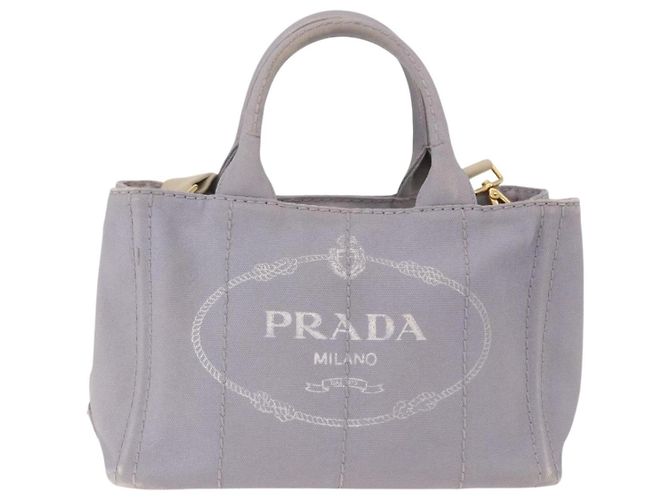 PRADA Canapa PM Hand Bag Canvas 2way Gray Gold - vista 13